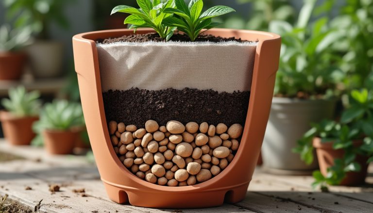 découvrez comment assurer le drainage d’un grand pot : nombre et taille des trous, rôle des billes d’argile et pose du géotextile pour des plantes en pleine santé.