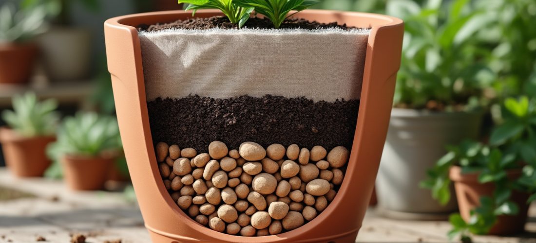 découvrez comment assurer le drainage d’un grand pot : nombre et taille des trous, rôle des billes d’argile et pose du géotextile pour des plantes en pleine santé.
